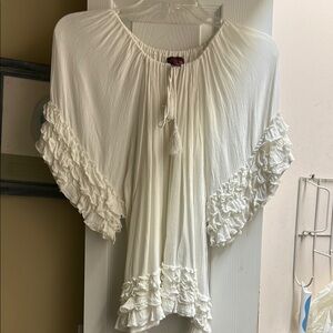 Chic White Ruffle Blouse for Women size L